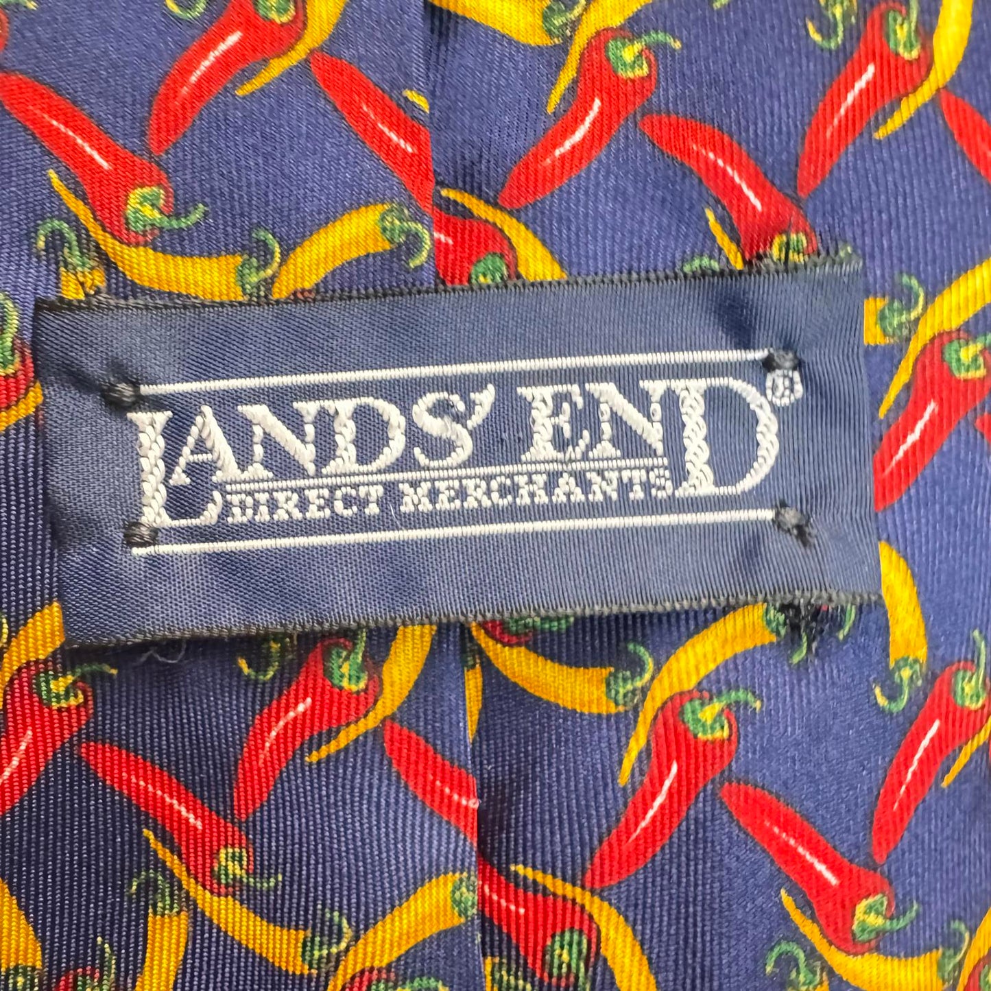 Lands’ End Silk Tie – Chili Pepper Print – Fun Food Theme Necktie