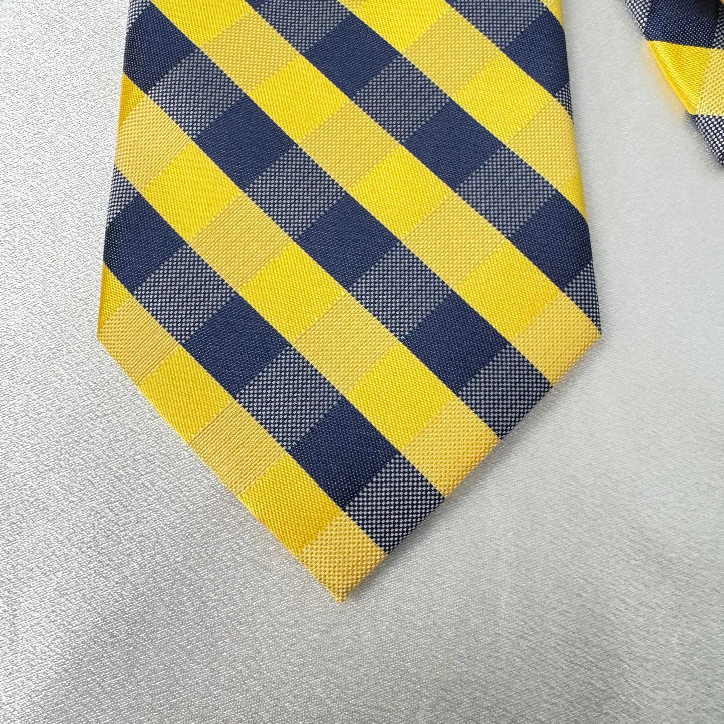 Eagles Wings Yellow & Navy Plaid Tie with Michigan Logo