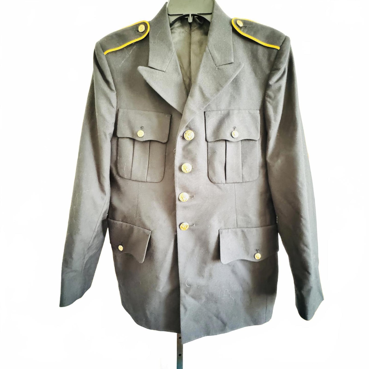 Military Dress Jacket Navy Gold Button Blazer 37R Epaulets Uniform Style New