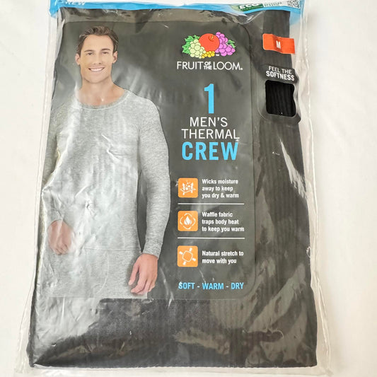 Fruit of the Loom Men's Thermal Crew Long Sleeve Shirt - Black Size Medium