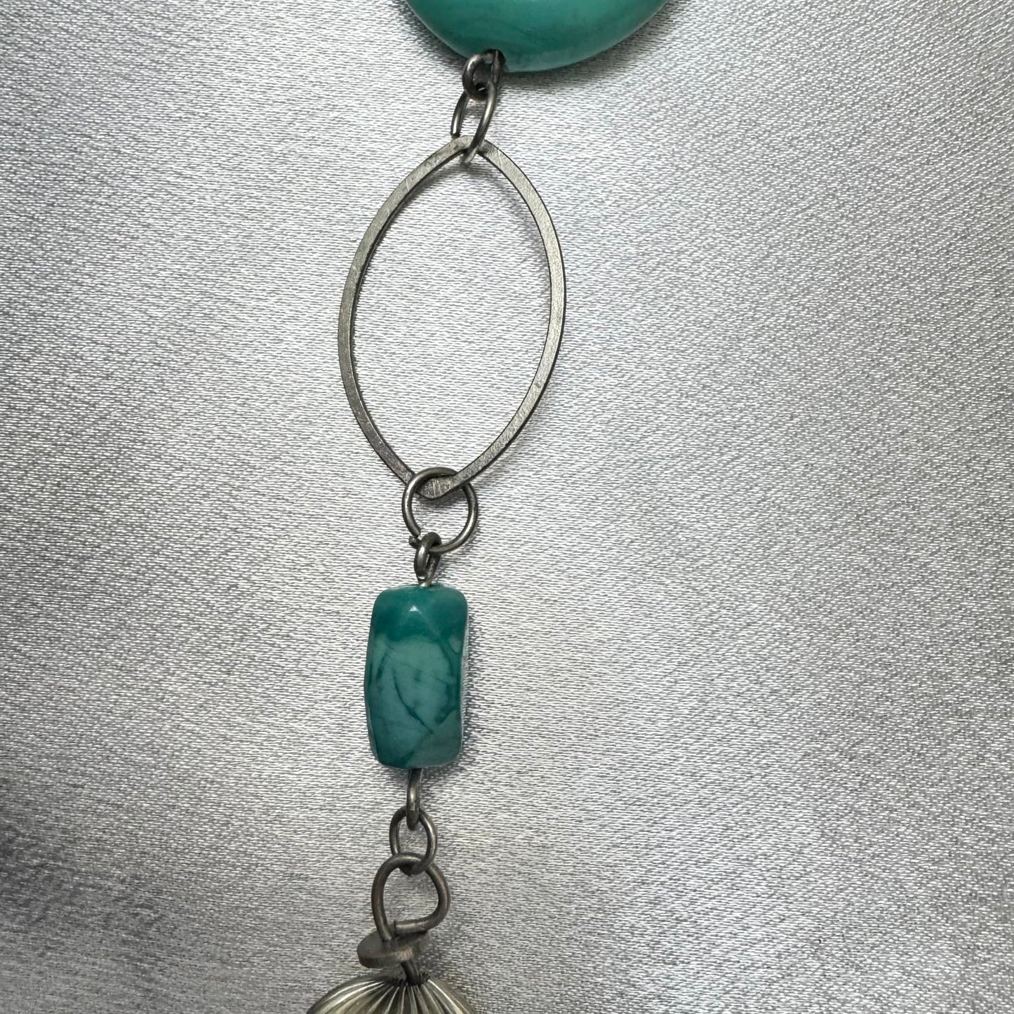 Vintage Turquoise Glass Beads & Silver Tone Necklace BoHo Artistic Statement