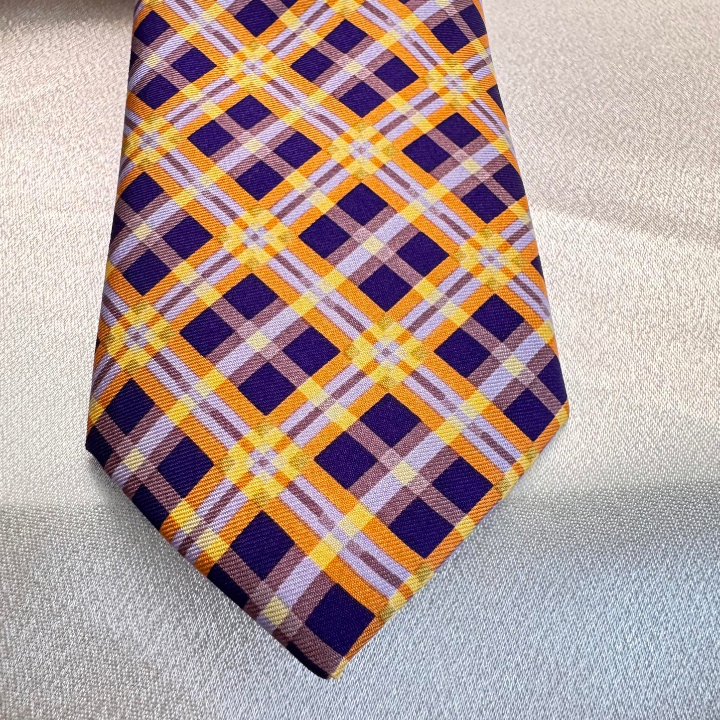 Rivets of Boston Silk Tie – Purple & Yellow Plaid – Handmade 100% Silk Necktie
