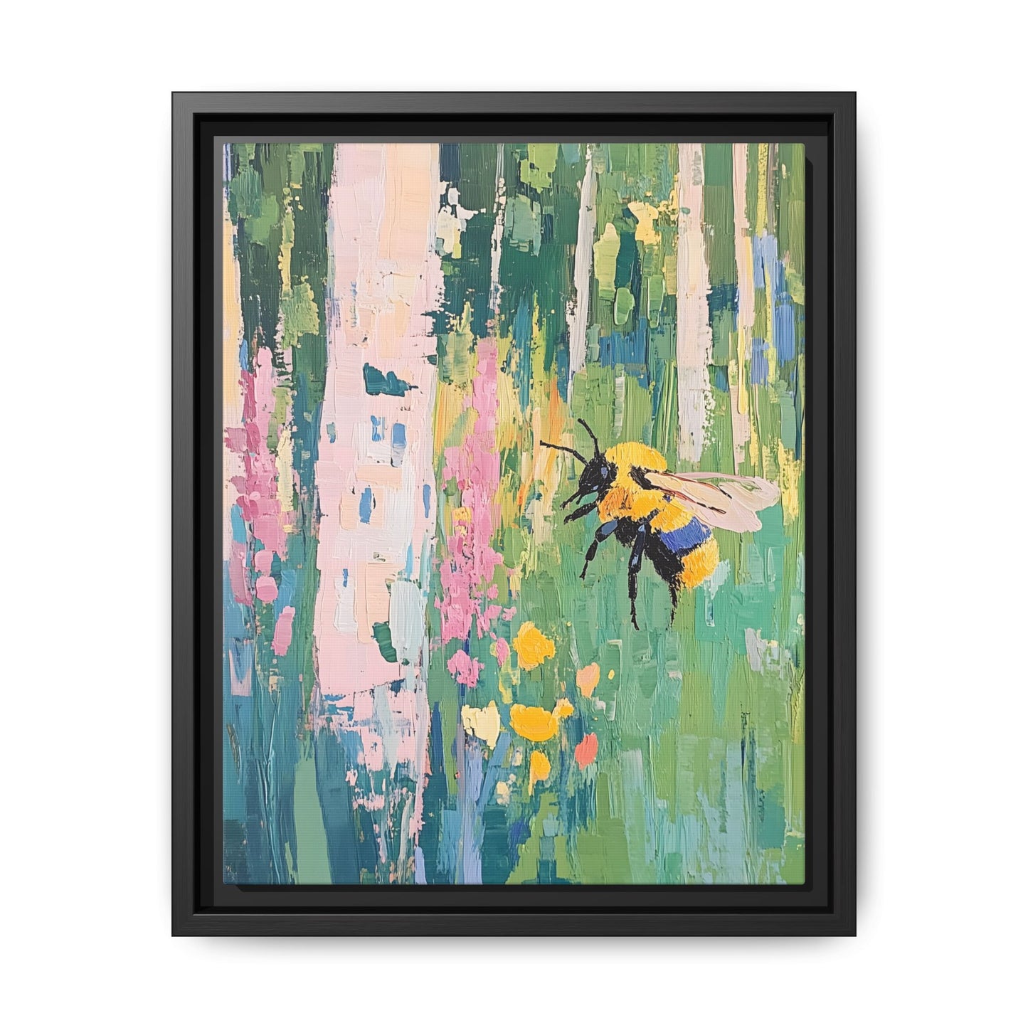 Bee Floral Canvas Art - Vibrant Framed Decor for Nature Lovers