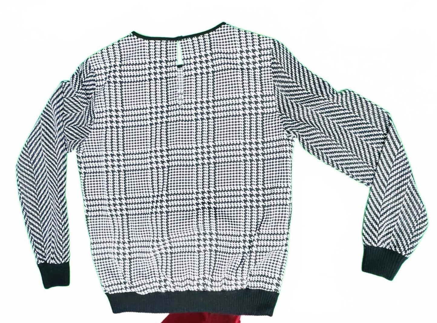 Michael Kors M Black White Houndstooth Silky Blouse Long Sleeve Top Shirt