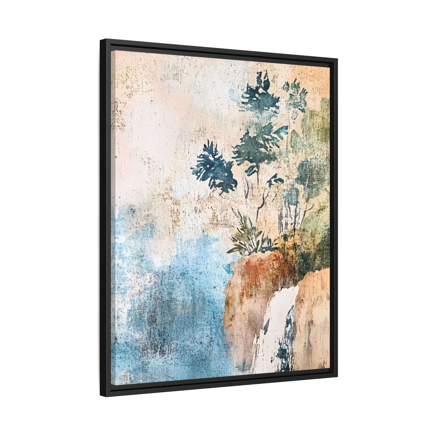 Framed watercolor canvas print of a serene misty forest landscape, perfect for enhancing home decor with elegance and tranquility.