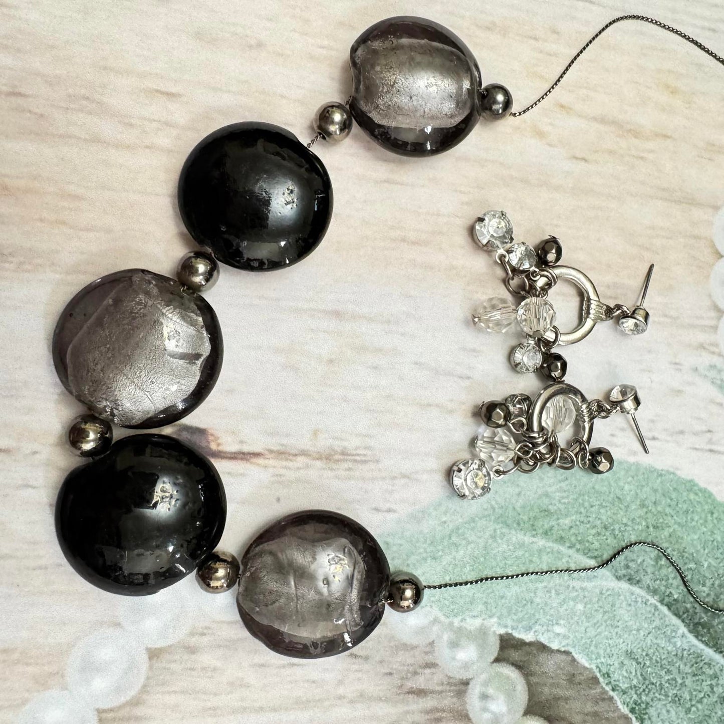 Stylish Black and Silver Beaded Necklace with Matching Earrings