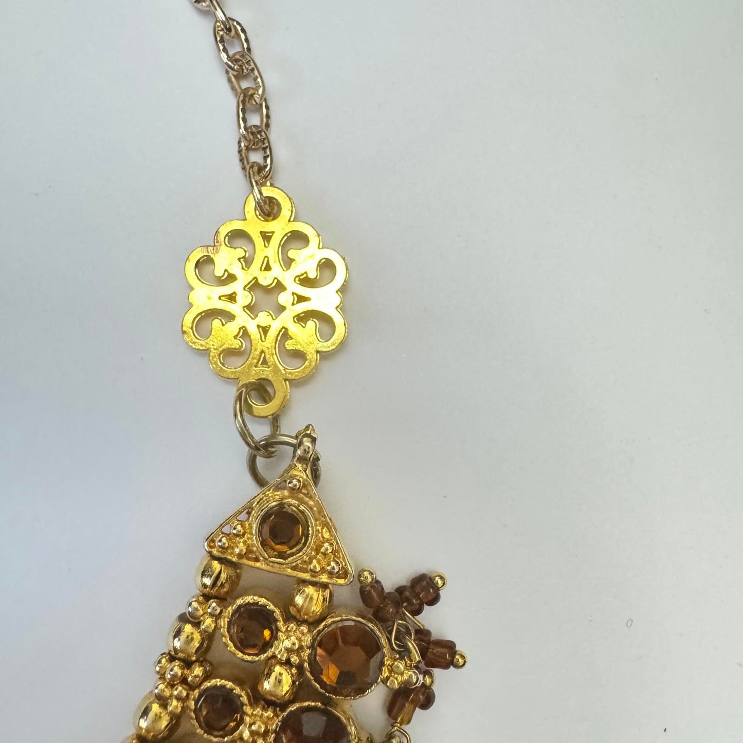 Elegant Bohemian Statement Necklace with Golden and Amber Accents