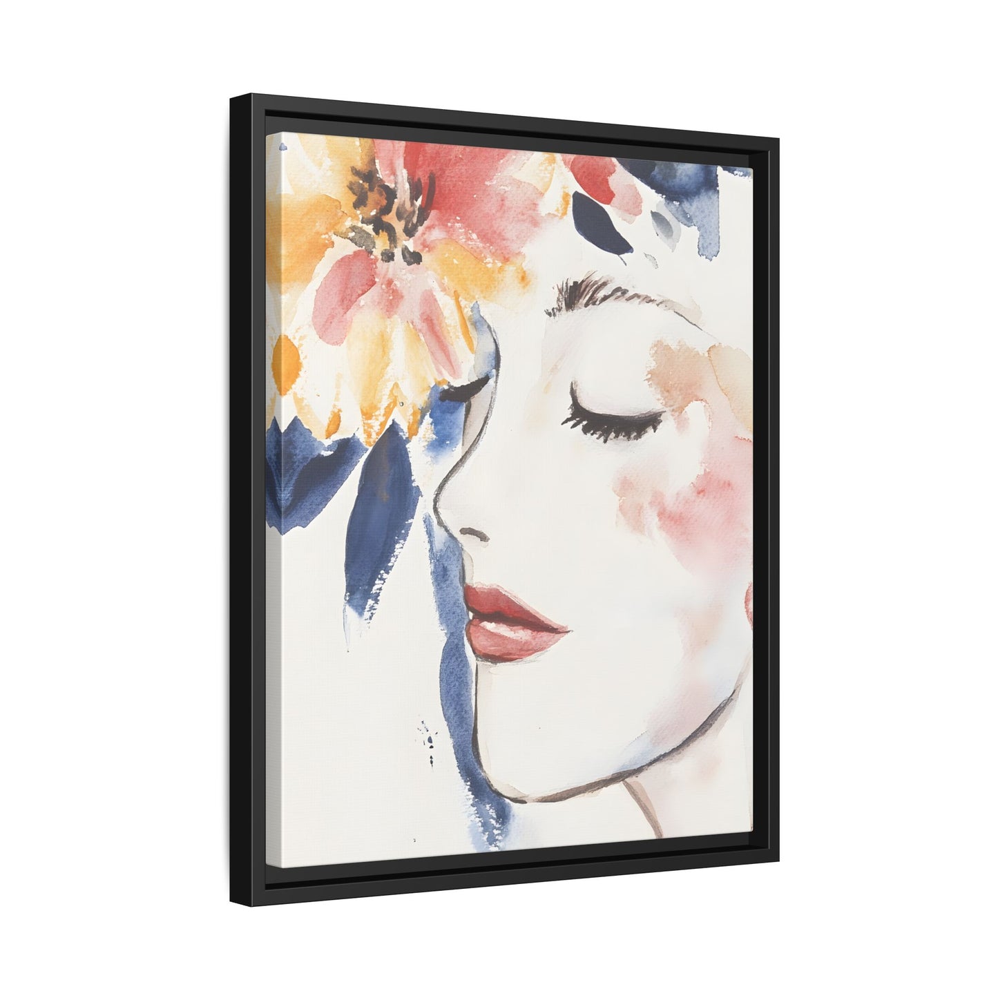 Multi-Color Framed Matte Canvas Art - Floral Face Portrait
