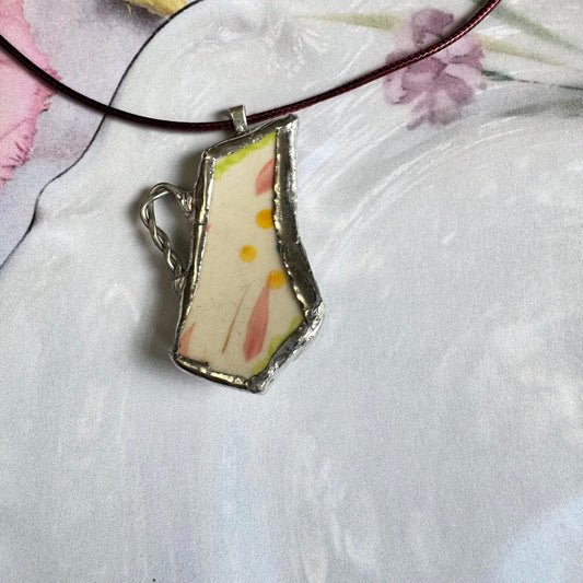 Broken China Teapot Shape Handmade Floral Pendant
