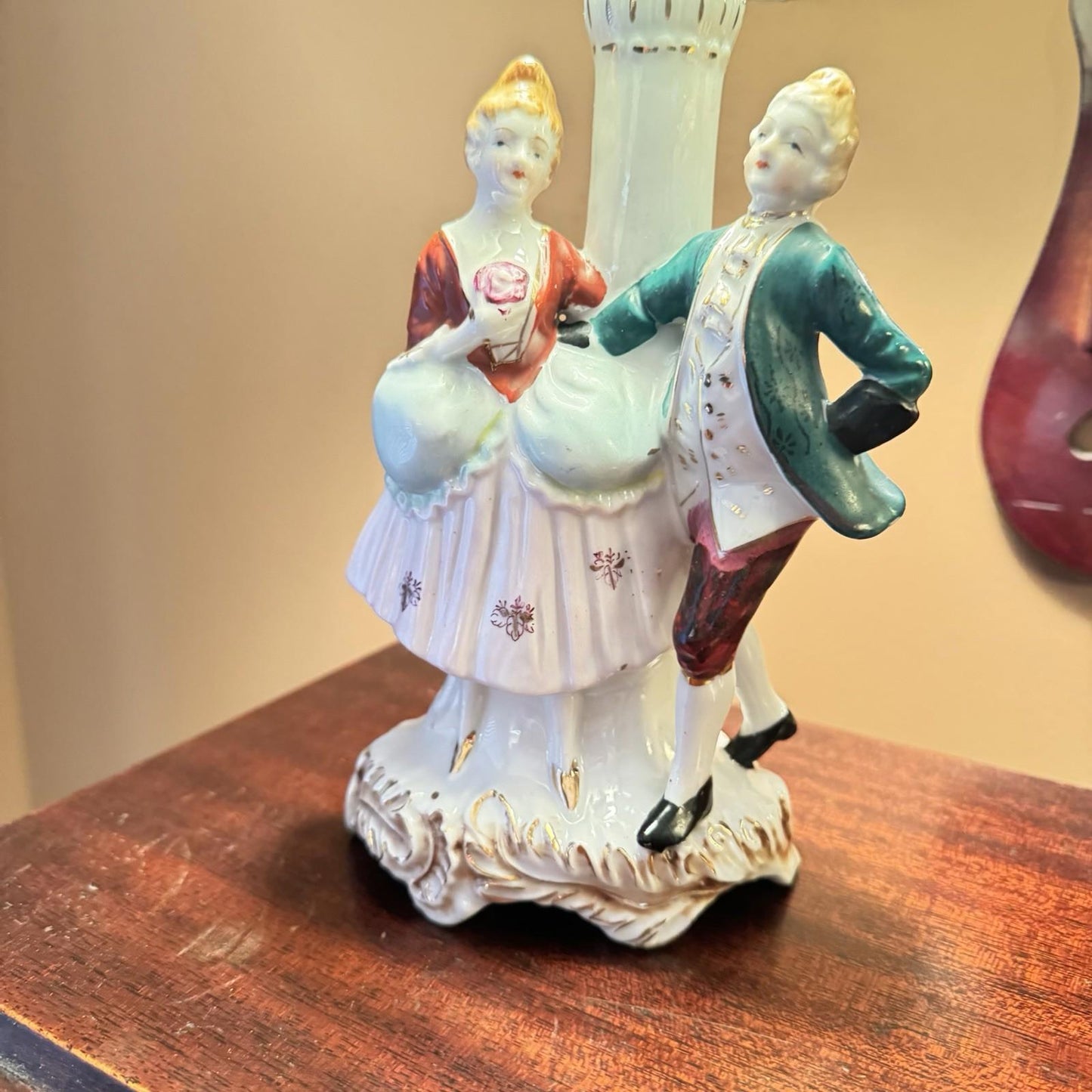 Victorian Colonial vintage man woman porcelain Hand Painted  lamp Japan Pair