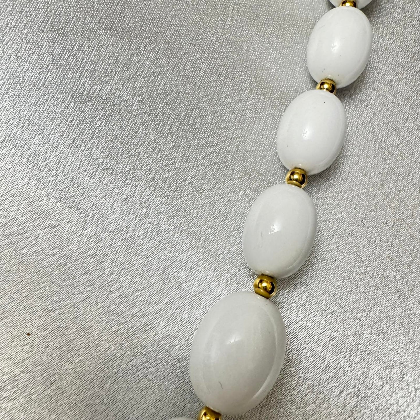 Monet Signed Vintage White Beaded Necklace with Gold Tone Accents