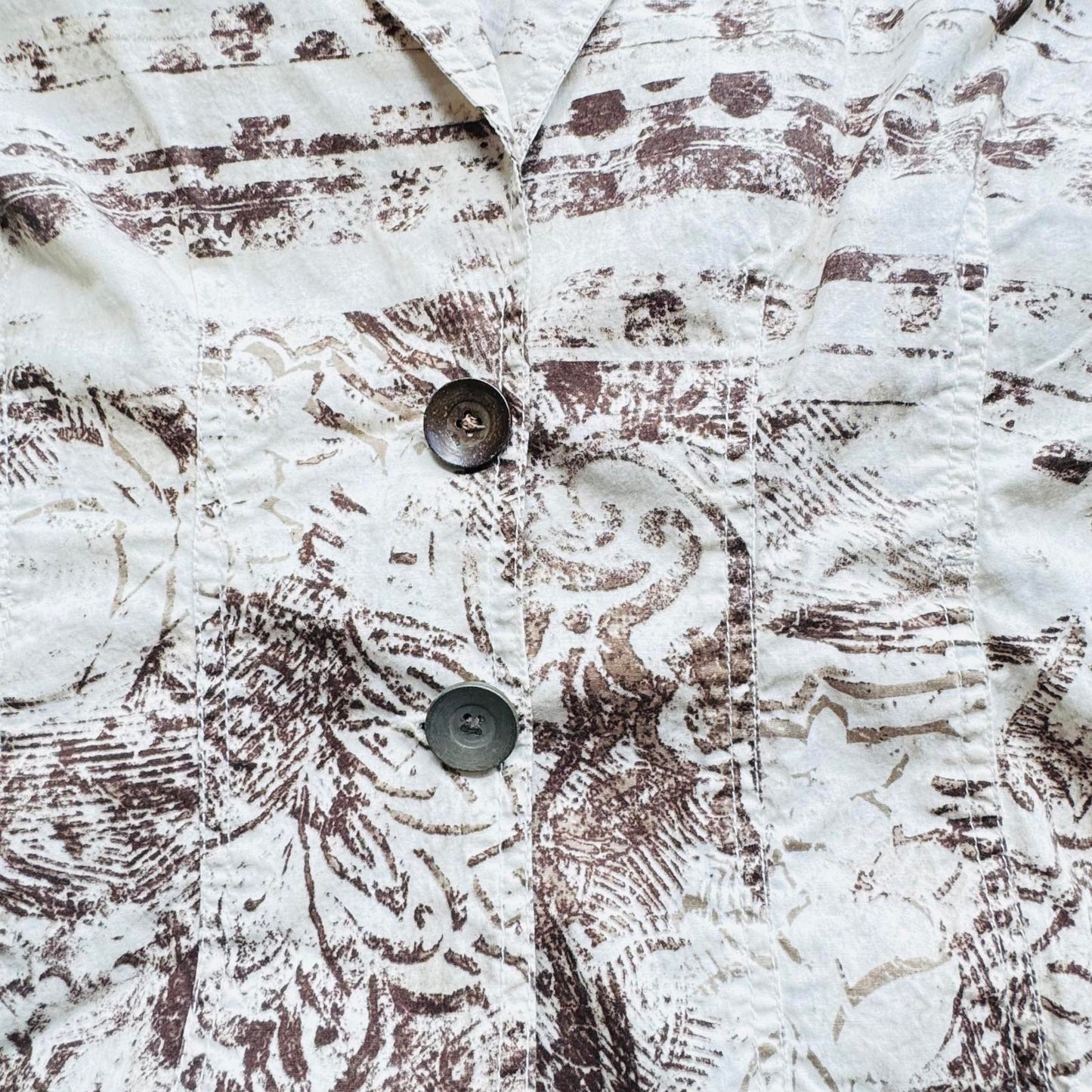 Chico’s Jacket Size Brown White Abstract Print Button Front Cotton Stretch