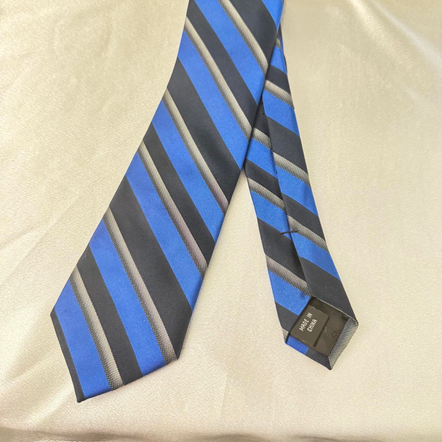 Calvin Klein Slim Blue Striped Tie Silk Poly Blend