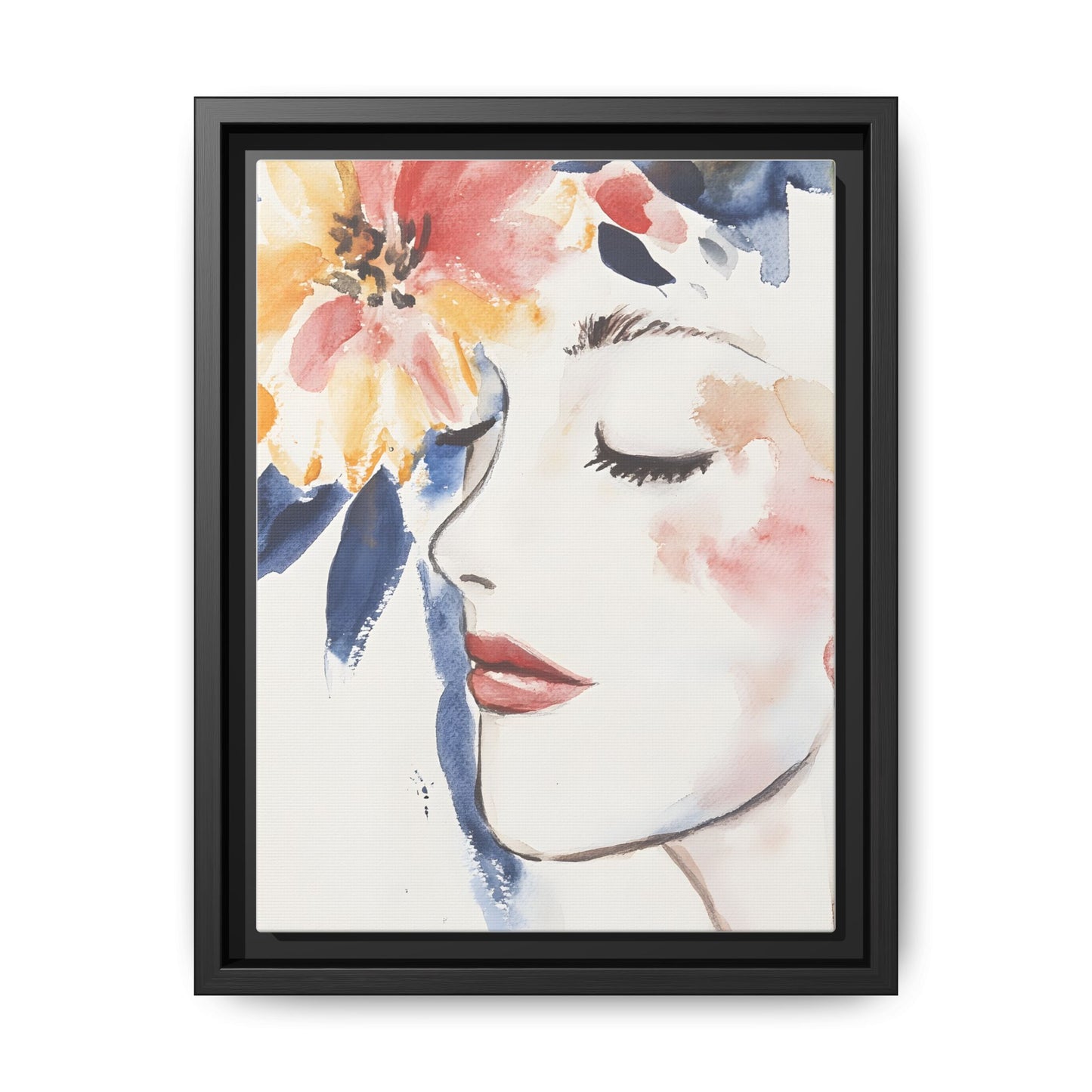 Multi-Color Framed Matte Canvas Art - Floral Face Portrait