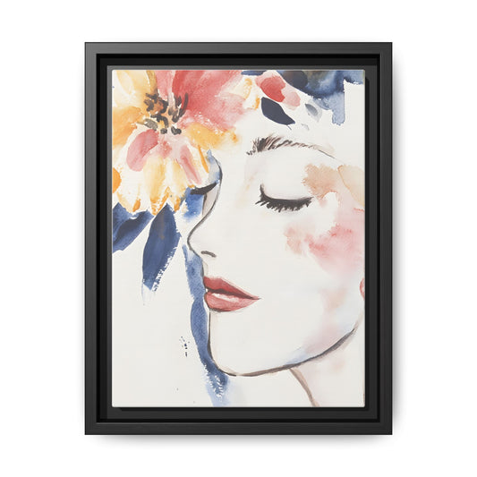 Multi-Color Framed Matte Canvas Art - Floral Face Portrait