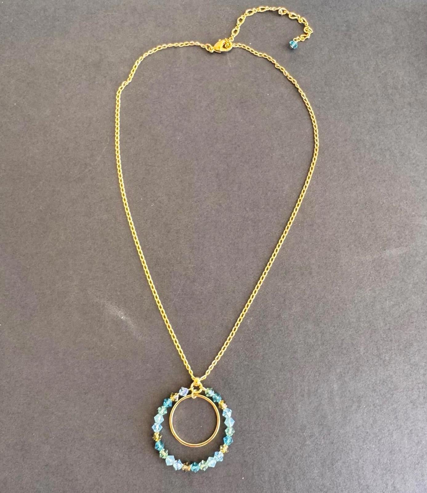 Stunning Gold Tone and Aqua A/B Beaded Necklace