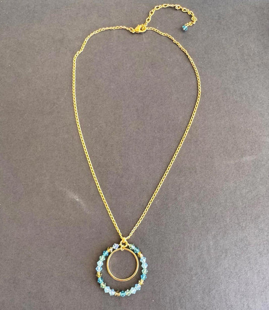 Stunning Gold Tone and Aqua A/B Beaded Necklace