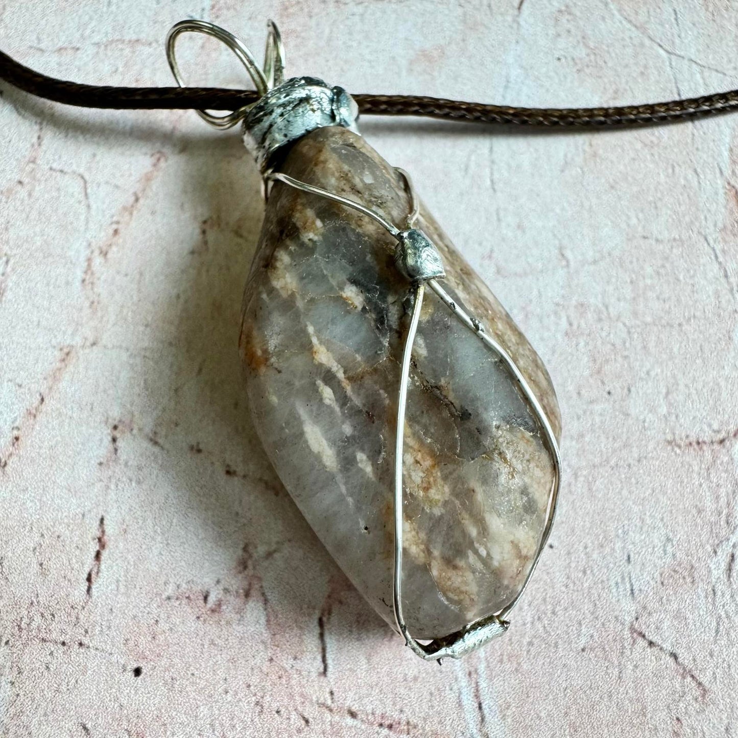 Handcrafted Natural Smokey Quarts Stone Pendant Necklace Boho