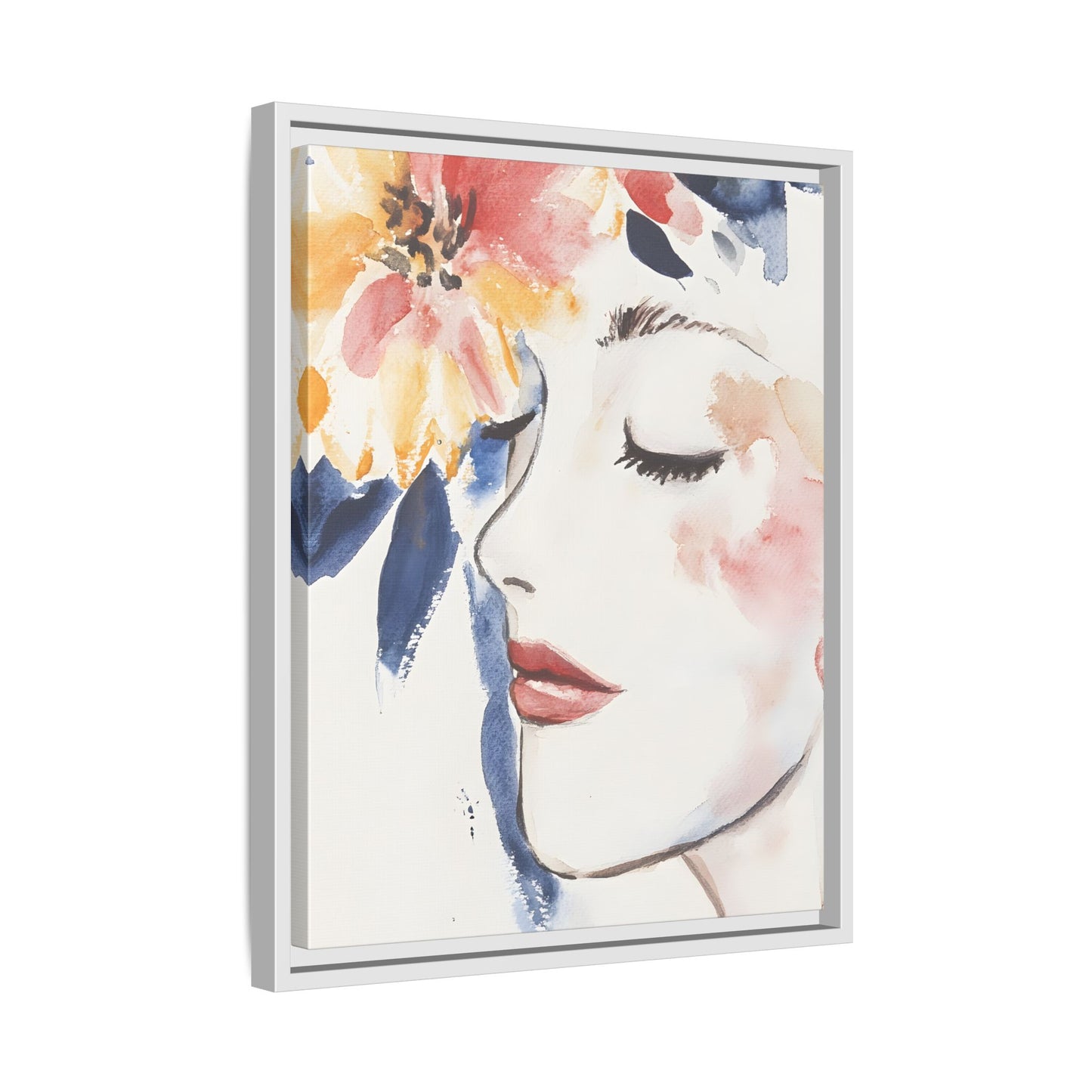 Multi-Color Framed Matte Canvas Art - Floral Face Portrait