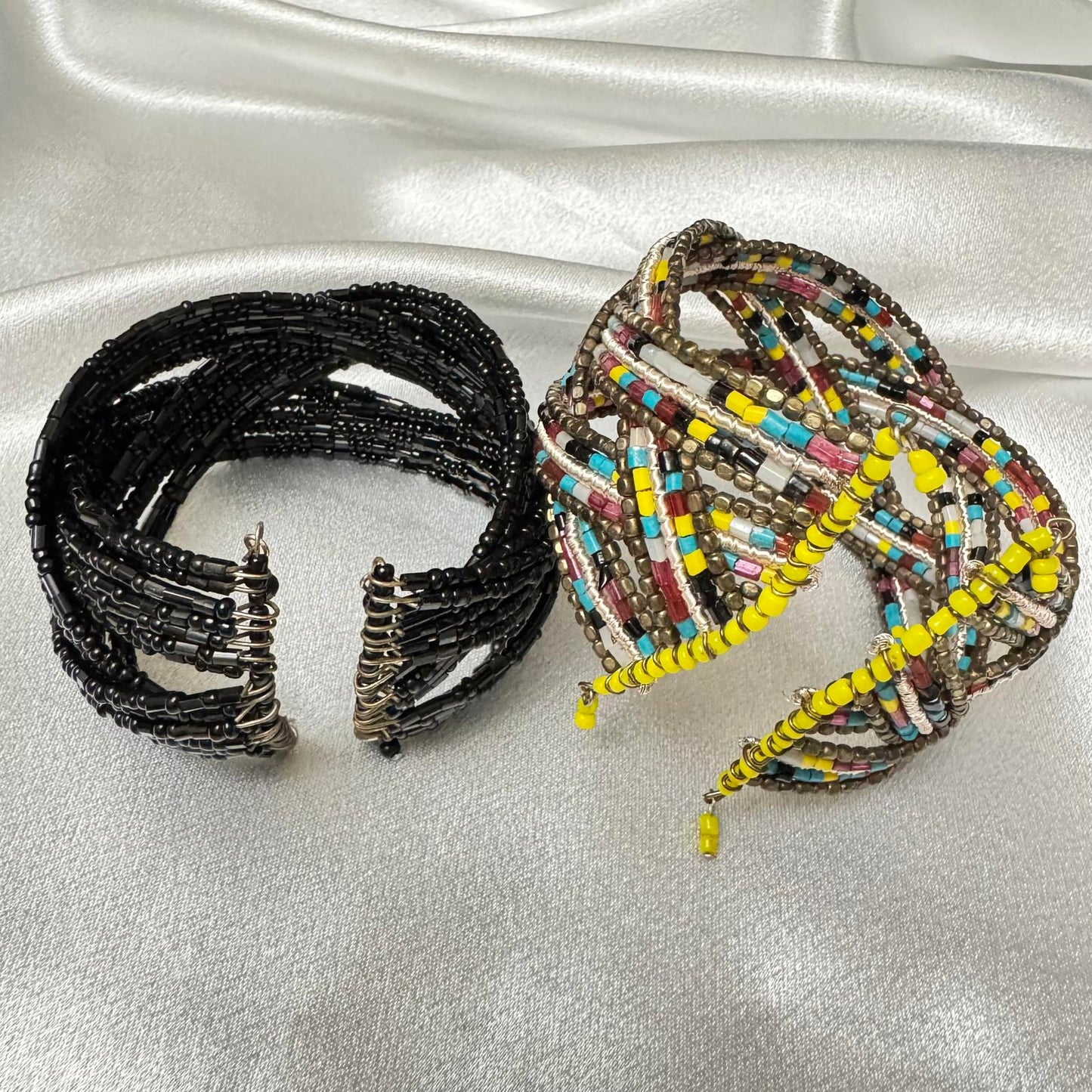 Handcrafted Beaded Cuff Bracelets Set of 2- Colorful & Elegant! BoHo Style