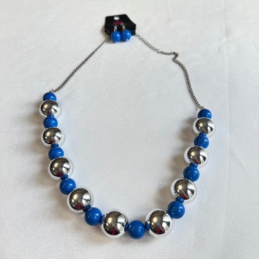 Paparazzi Blue & Silver Beaded Chunky Statement Necklace  and Earring Set