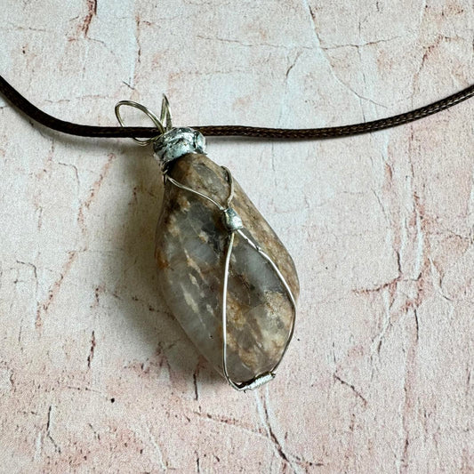 Handcrafted Natural Smokey Quarts Stone Pendant Necklace Boho