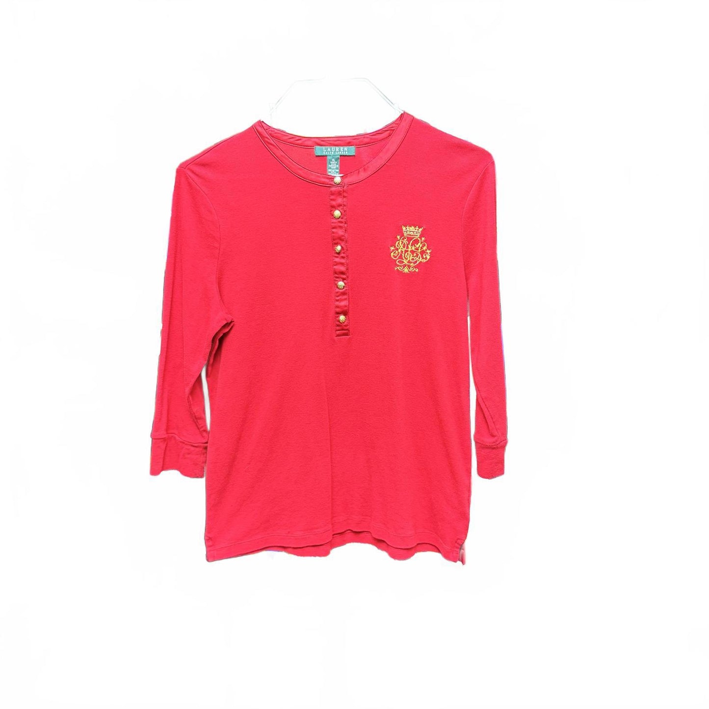 Lauren Ralph Lauren Red Long Sleeve Henley Shirt - XL