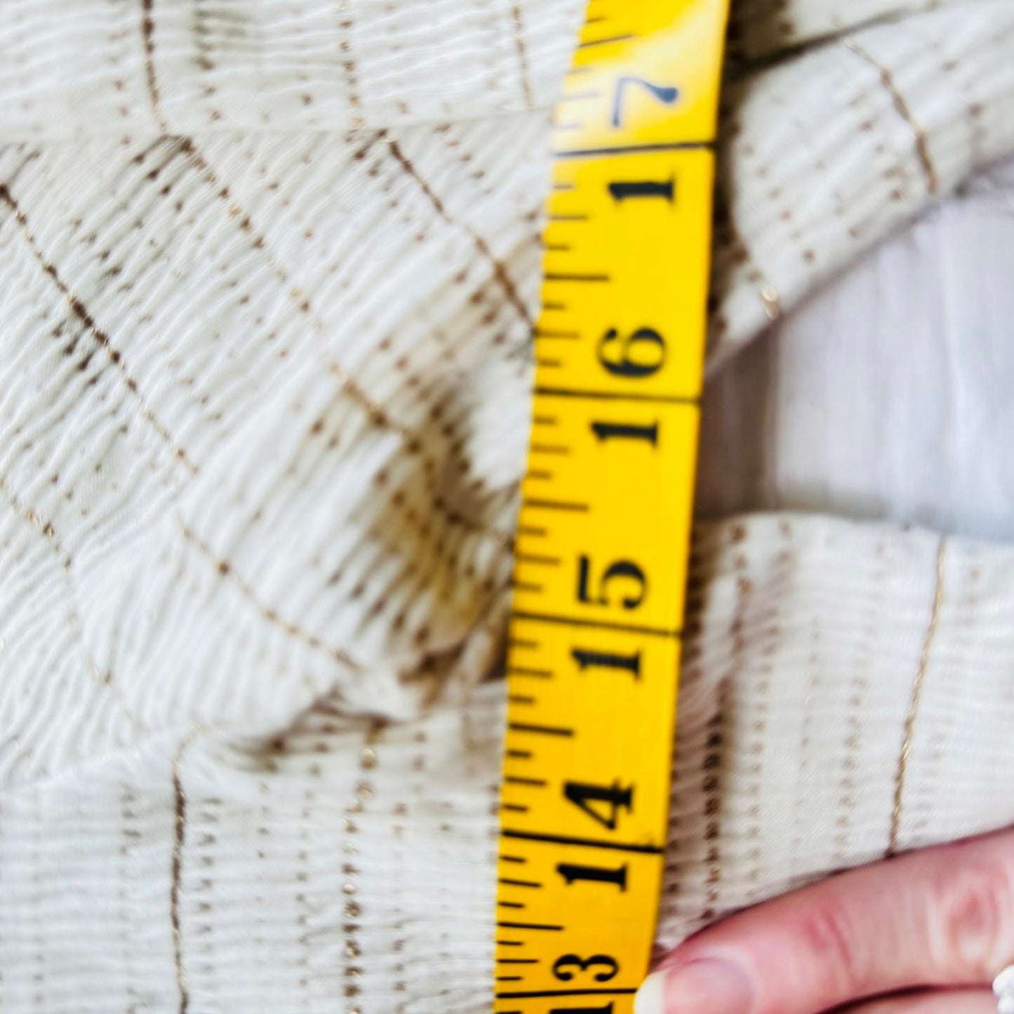 LOFT Square Neck Top Women’s M Beige White Long Sleeve Puff Shoulder Knit