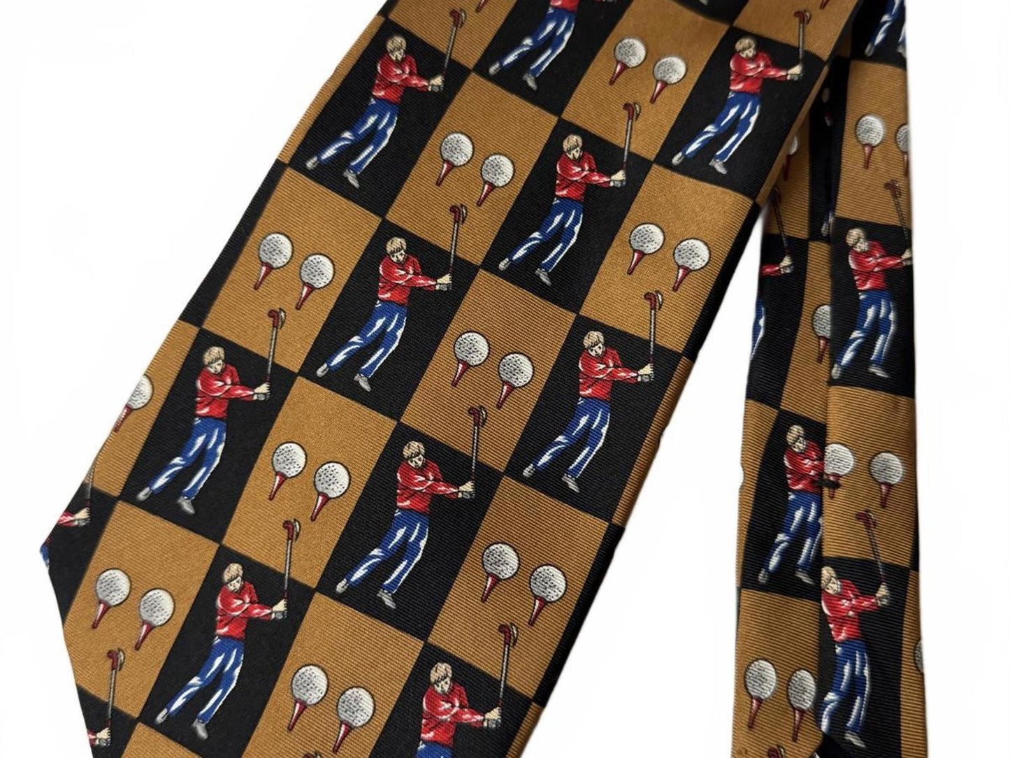 Vintage Golf-Themed Silk Tie - Made in USA Mark Matheu Collection