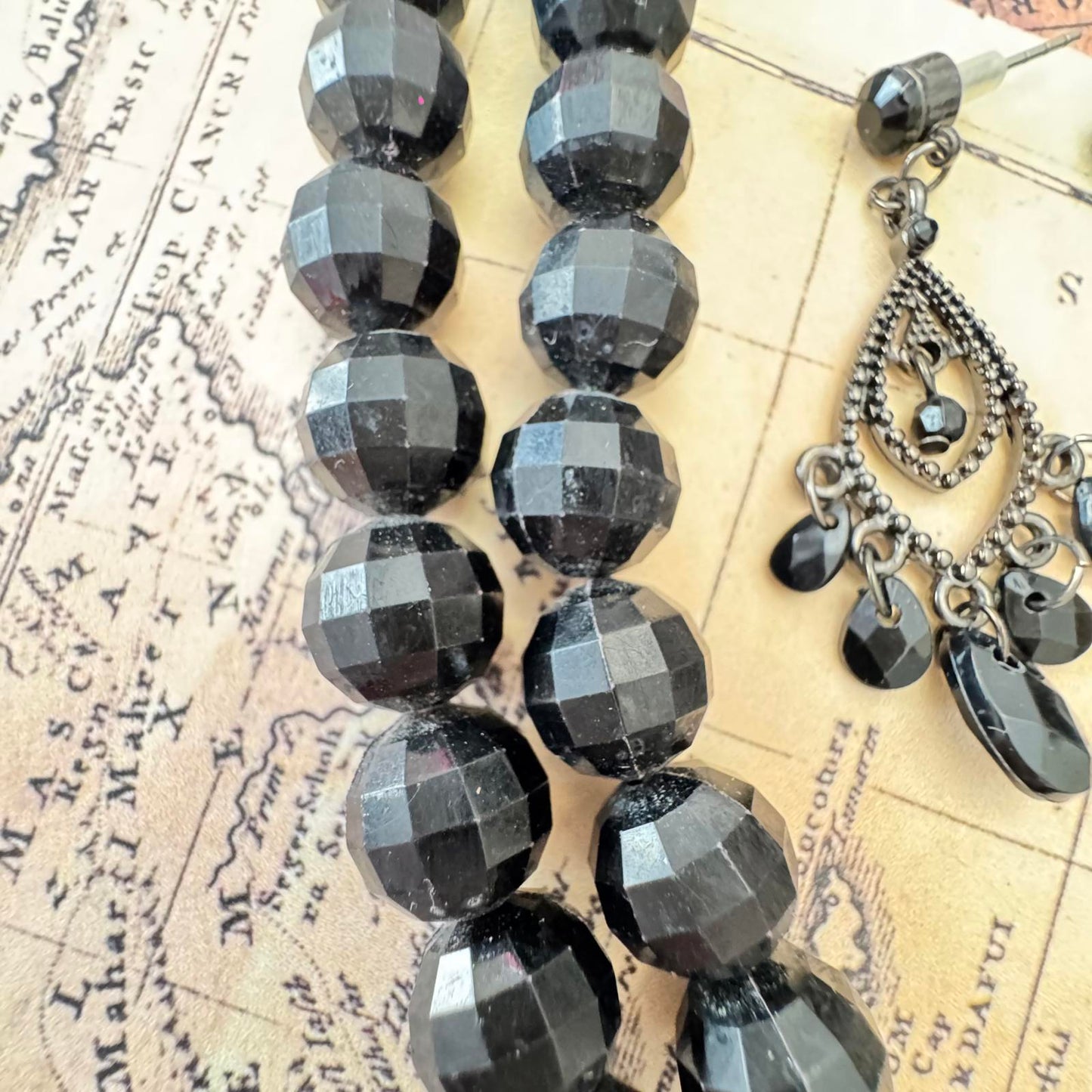 Elegant Black Beaded Necklace and Coordinating Earring Set