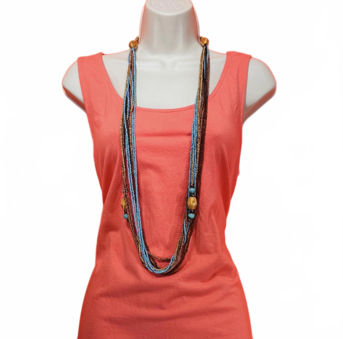Boho Multilayer Beaded Necklace with Wooden Accents