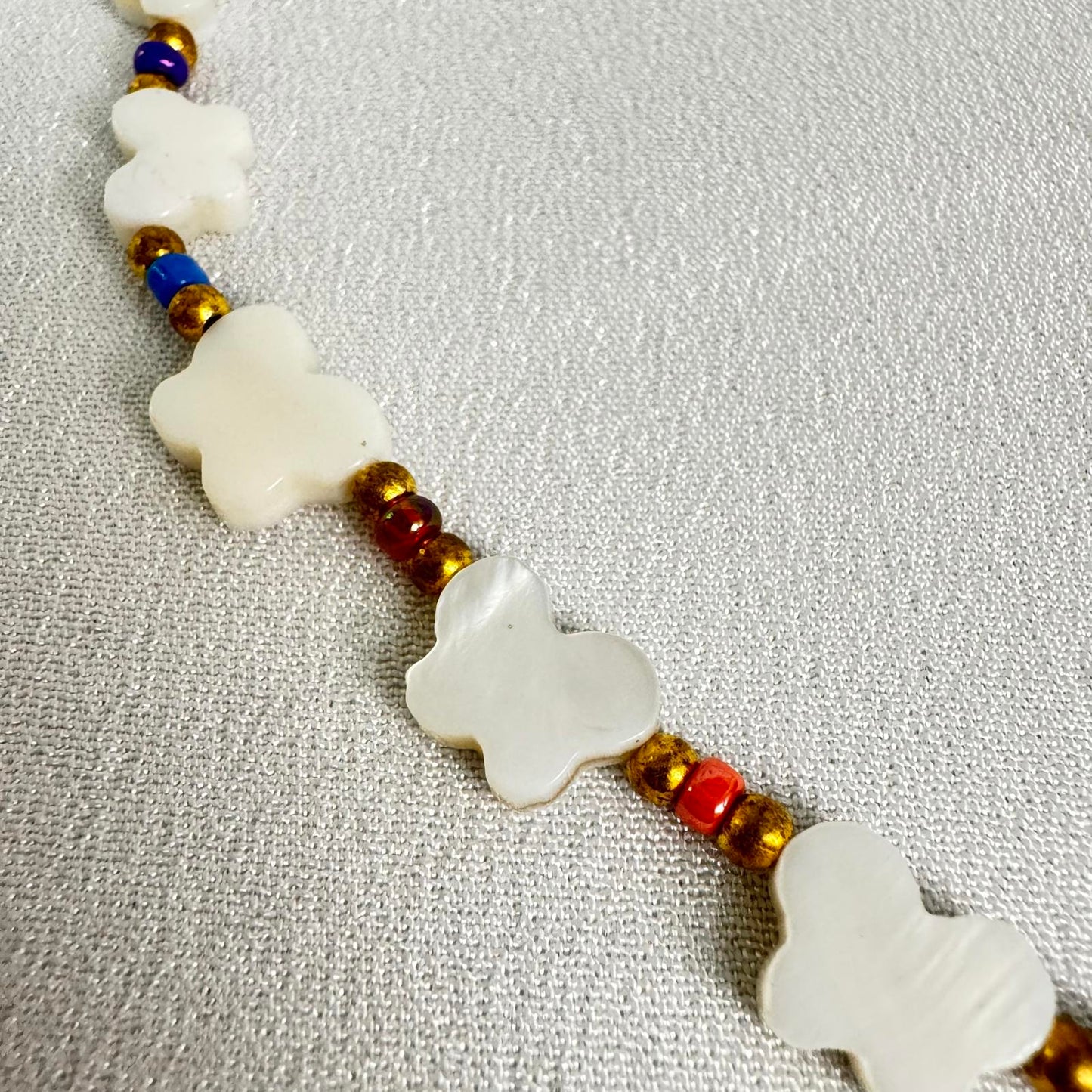 Mother of Pearl White Carved Butterfly Beaded Necklace Dainty Minimalistic