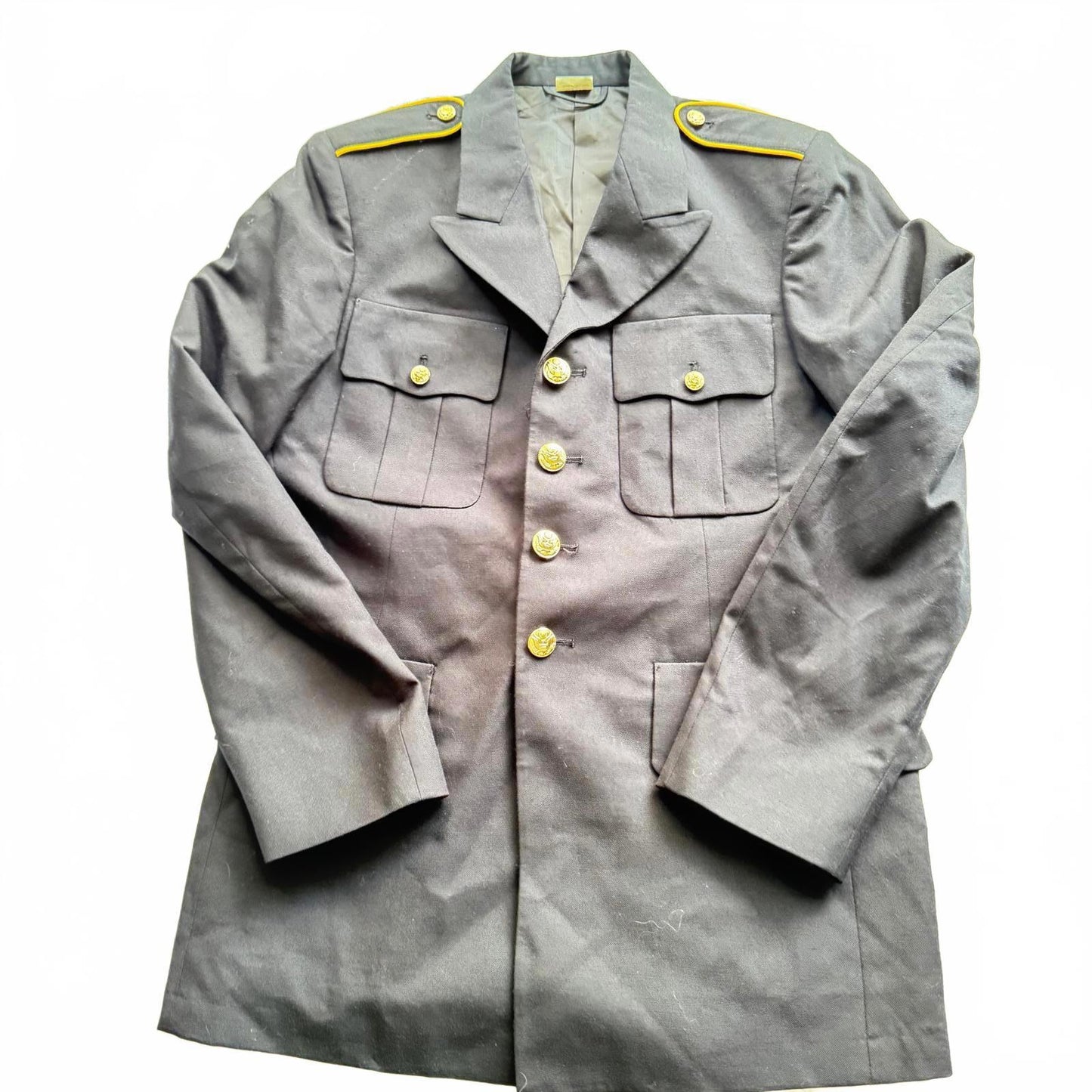 Military Dress Jacket Navy Gold Button Blazer 37R Epaulets Uniform Style New