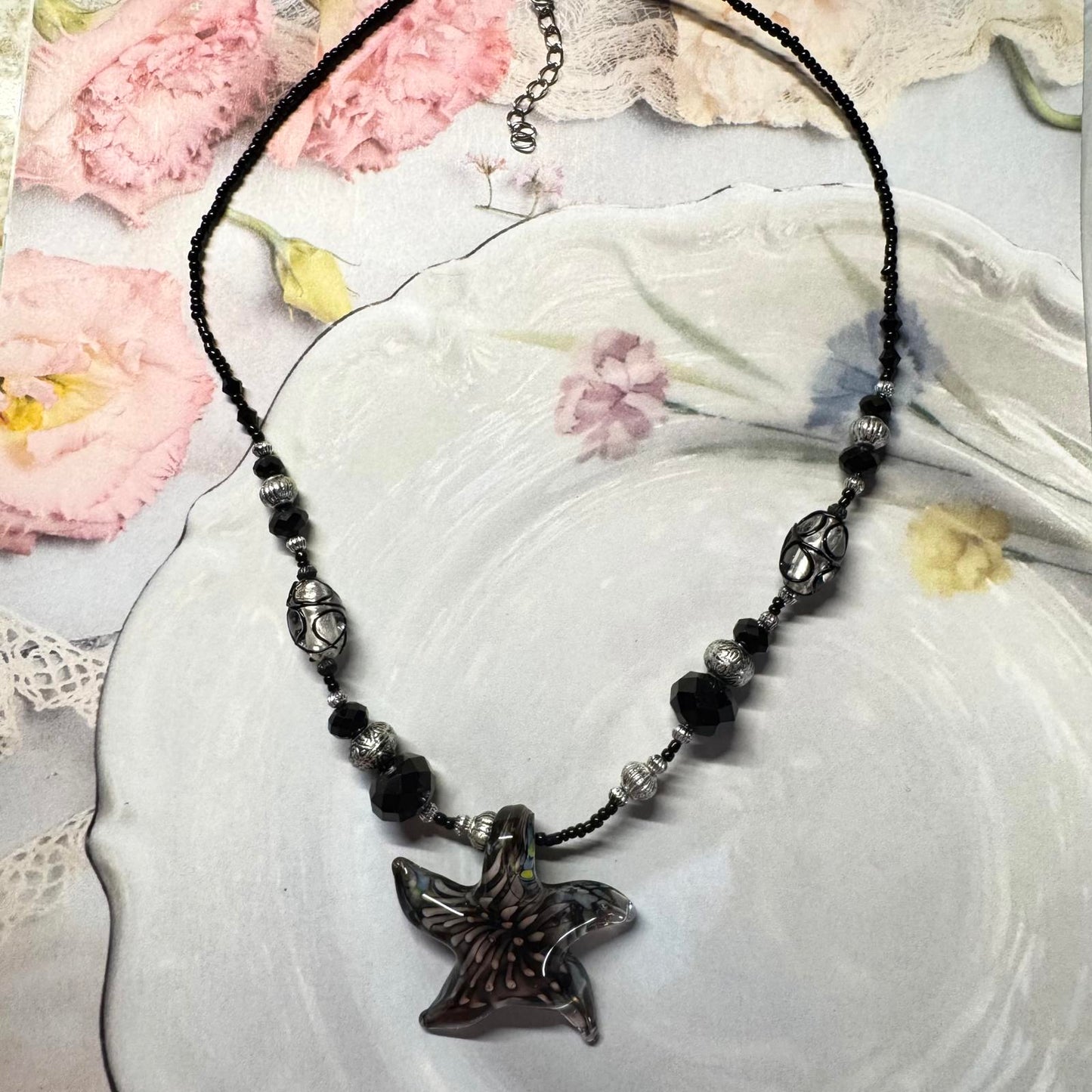 Unique Art Glass Starfish Pendant Necklace