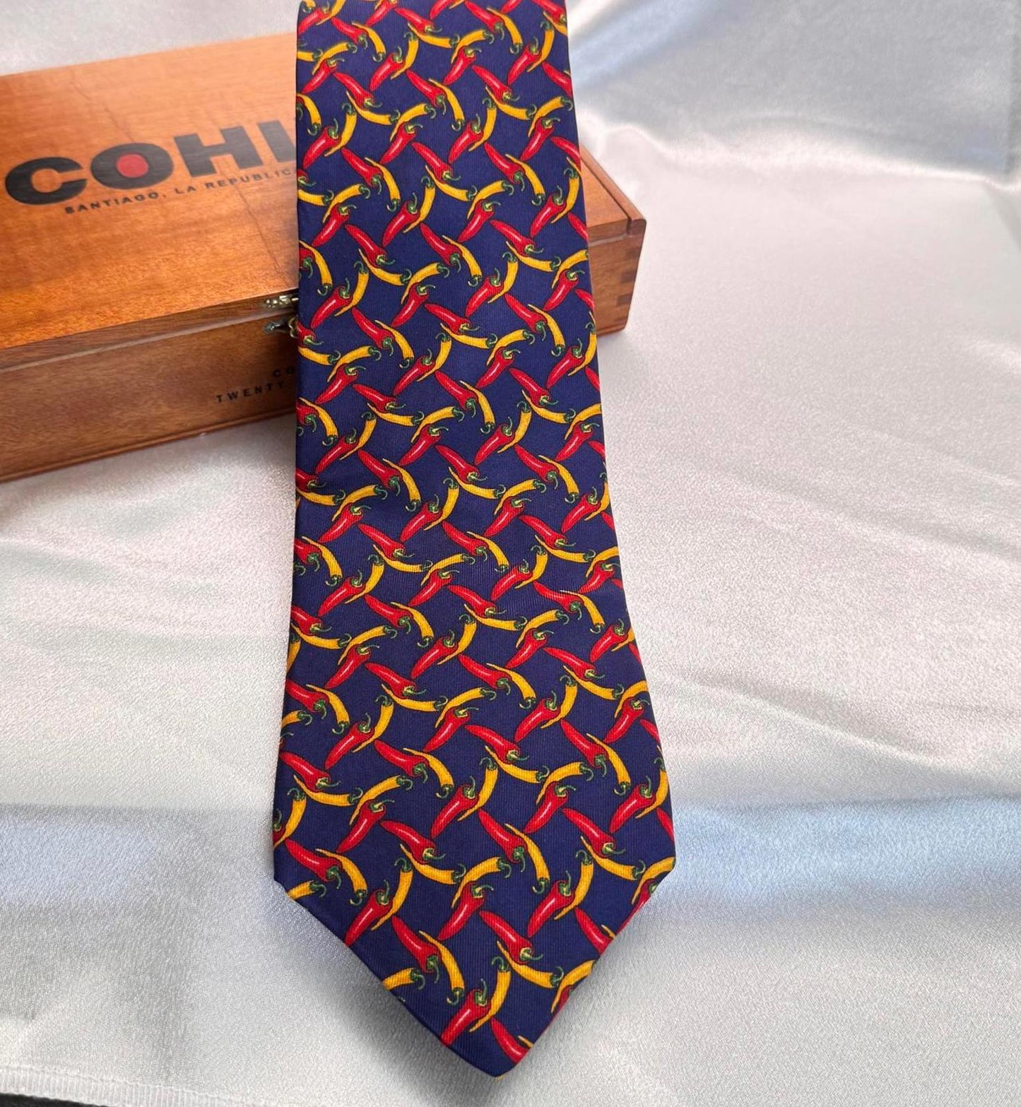 Lands’ End Silk Tie – Chili Pepper Print – Fun Food Theme Necktie