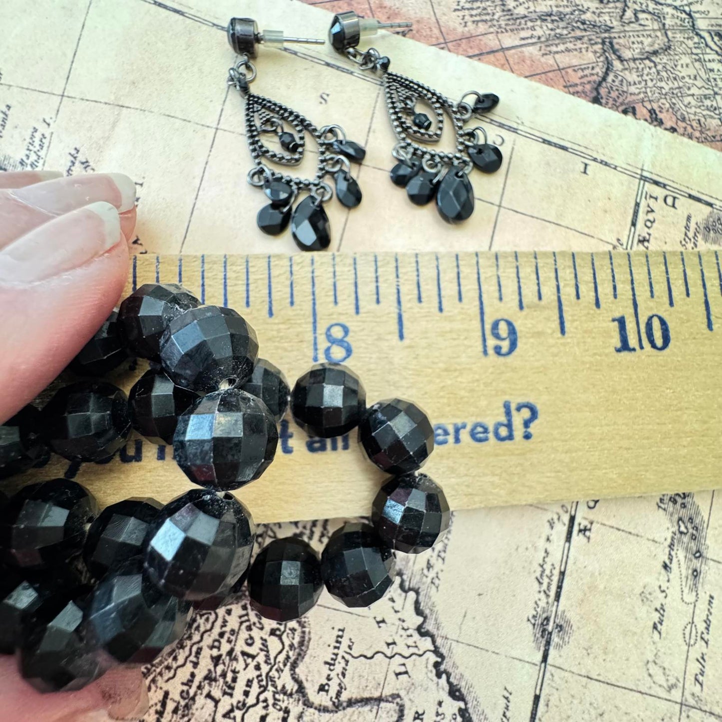 Elegant Black Beaded Necklace and Coordinating Earring Set