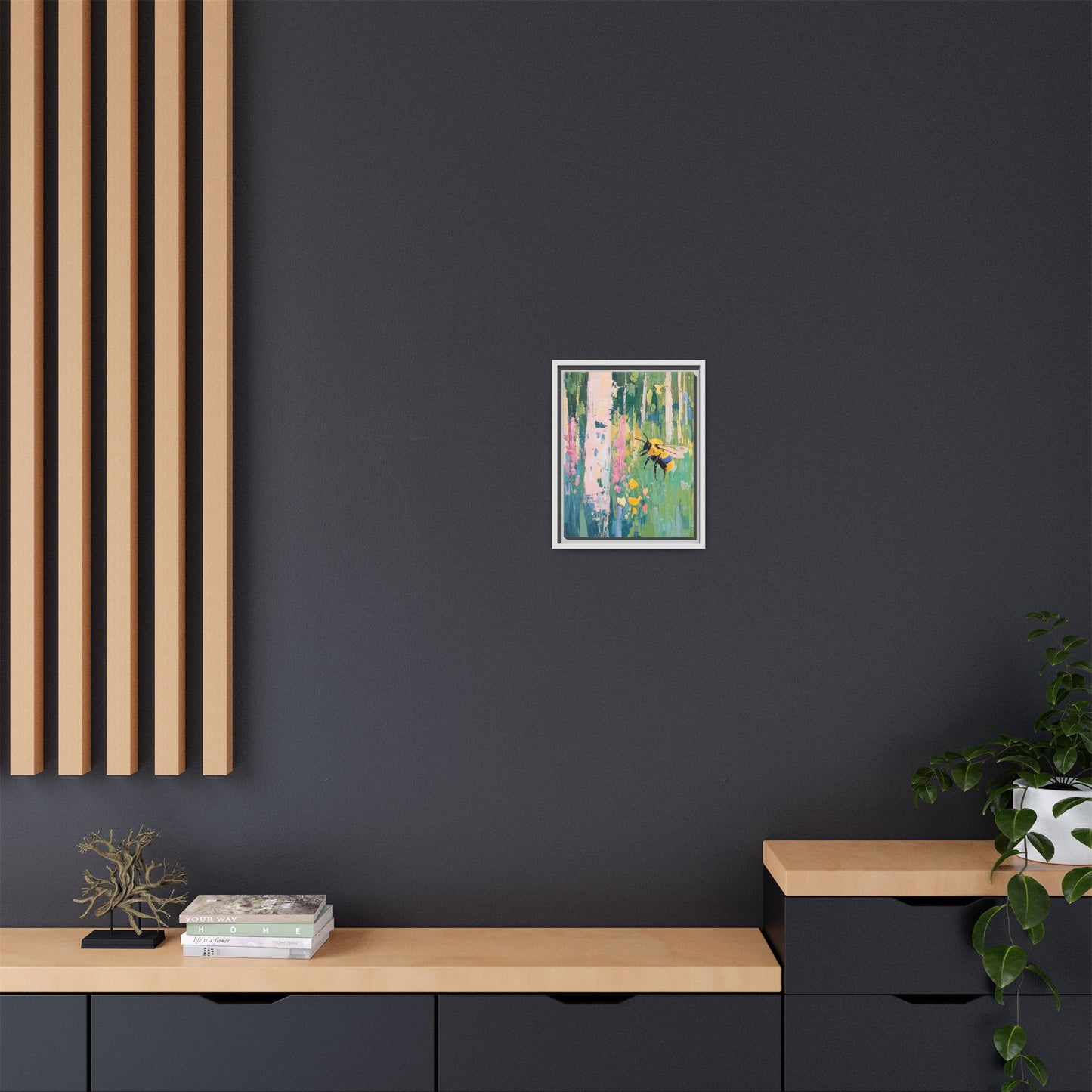 Bee Floral Canvas Art - Vibrant Framed Decor for Nature Lovers