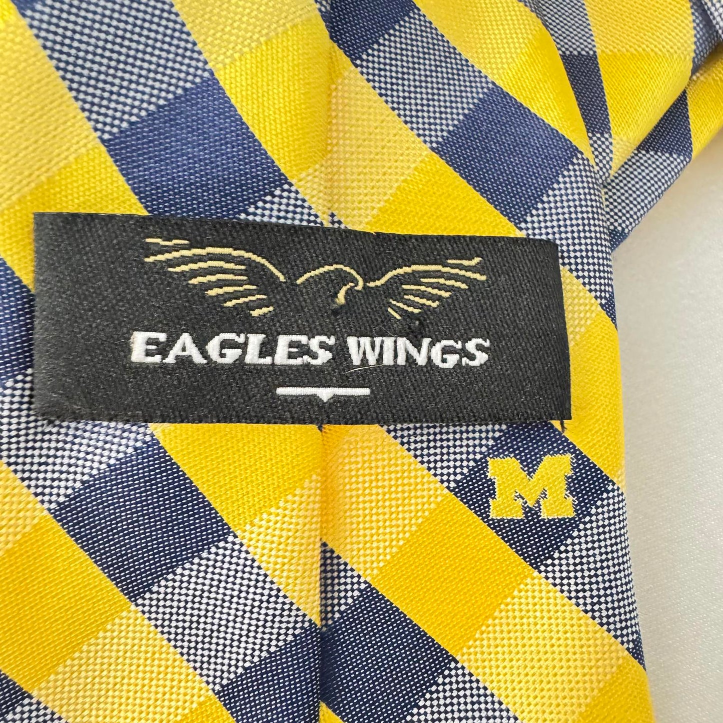 Eagles Wings Yellow & Navy Plaid Tie with Michigan Logo