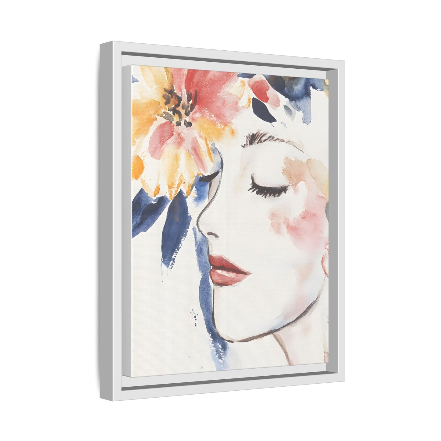 Multi-Color Framed Matte Canvas Art - Floral Face Portrait