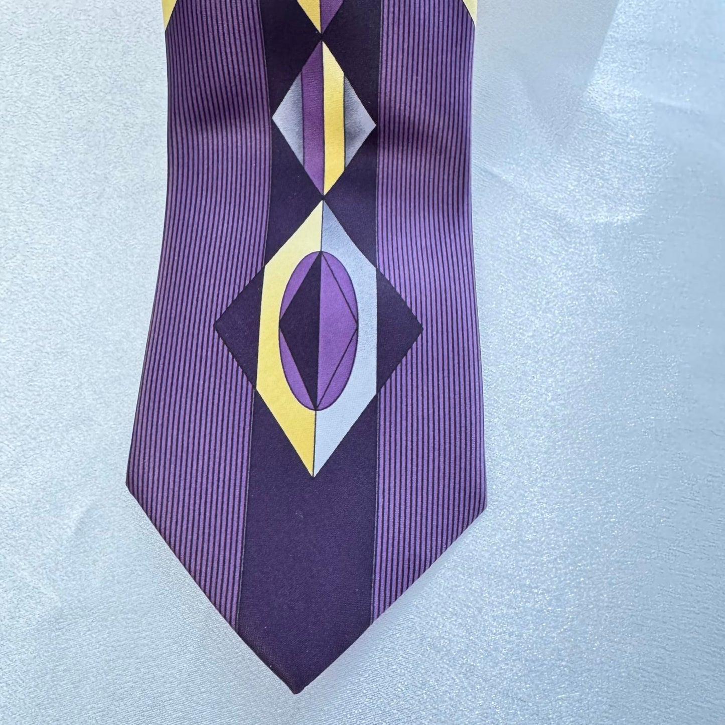Romario Manzini Geometric Men's Tie in Purple and Yellow Mid Century Modern