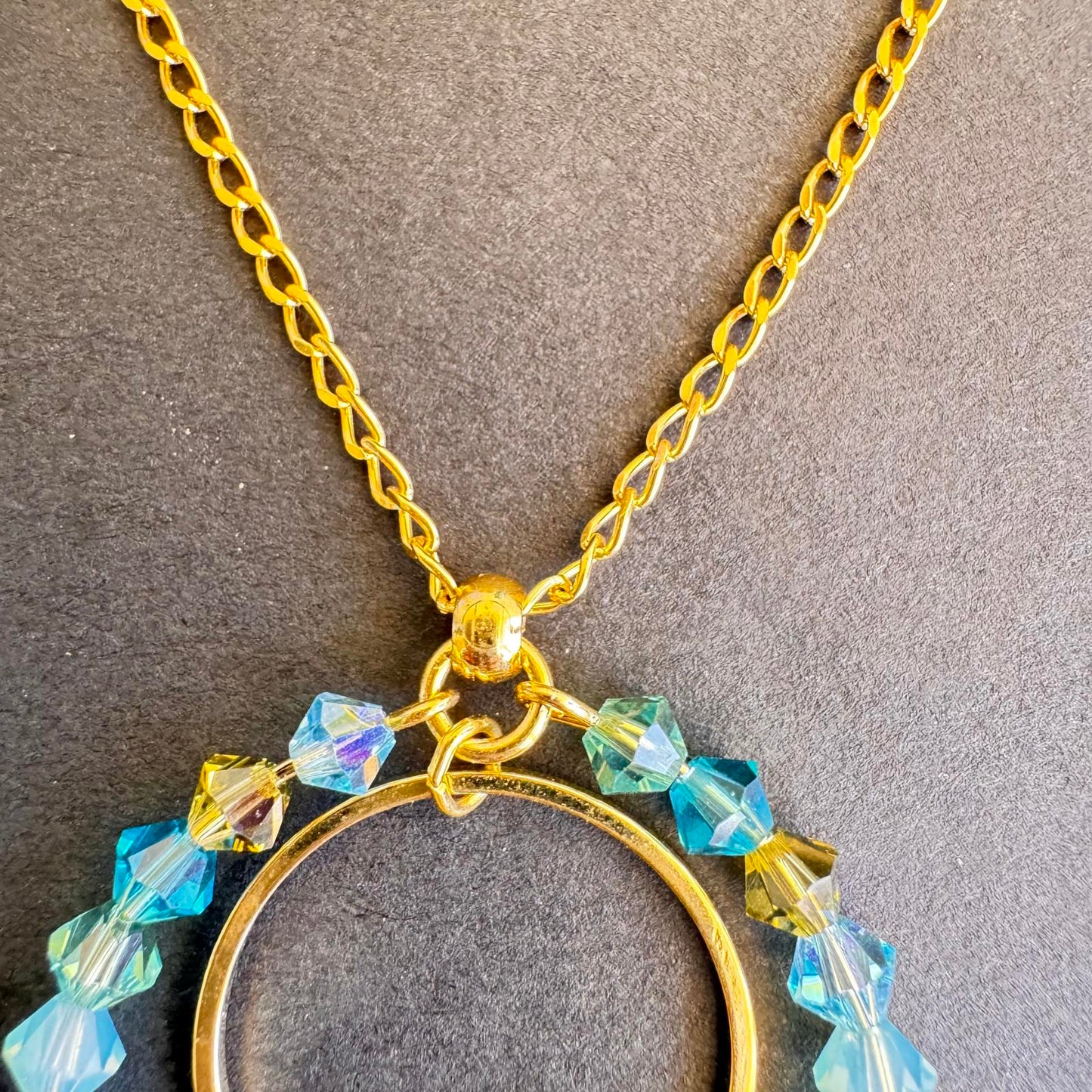Stunning Gold Tone and Aqua A/B Beaded Necklace