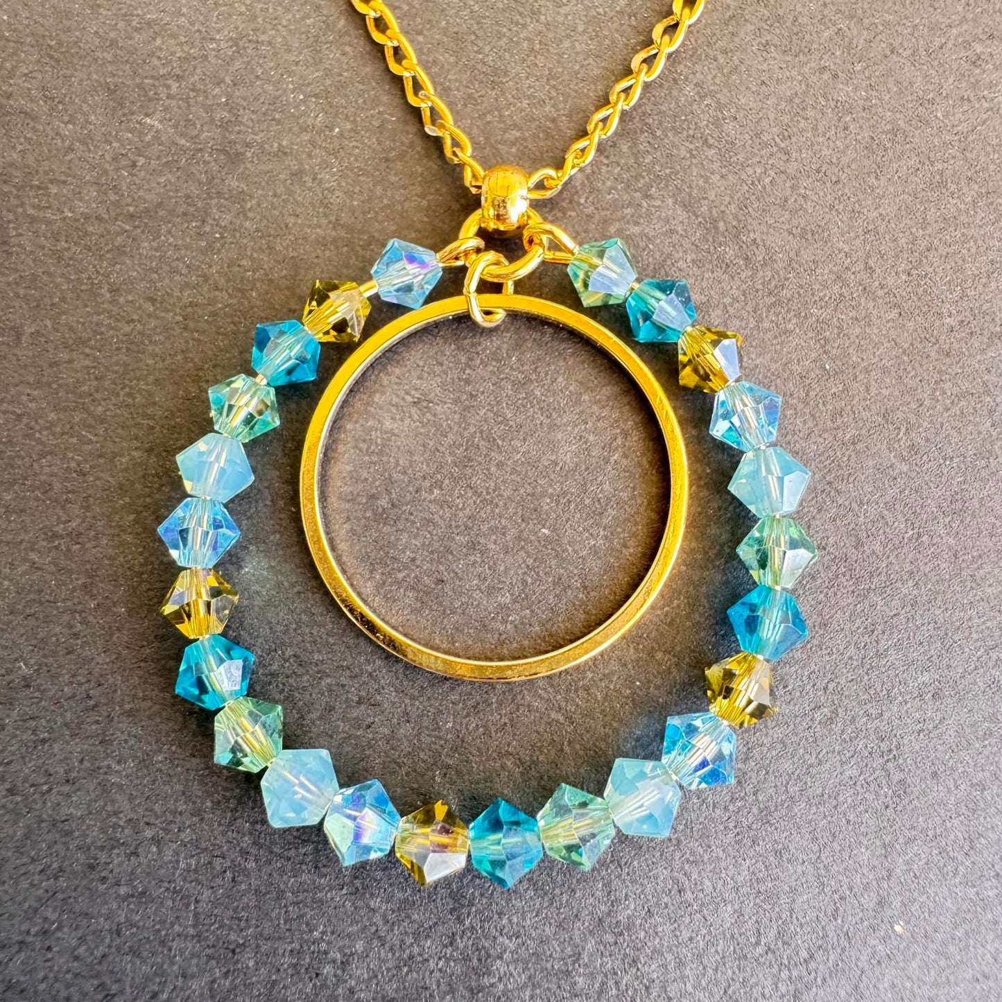 Stunning Gold Tone and Aqua A/B Beaded Necklace