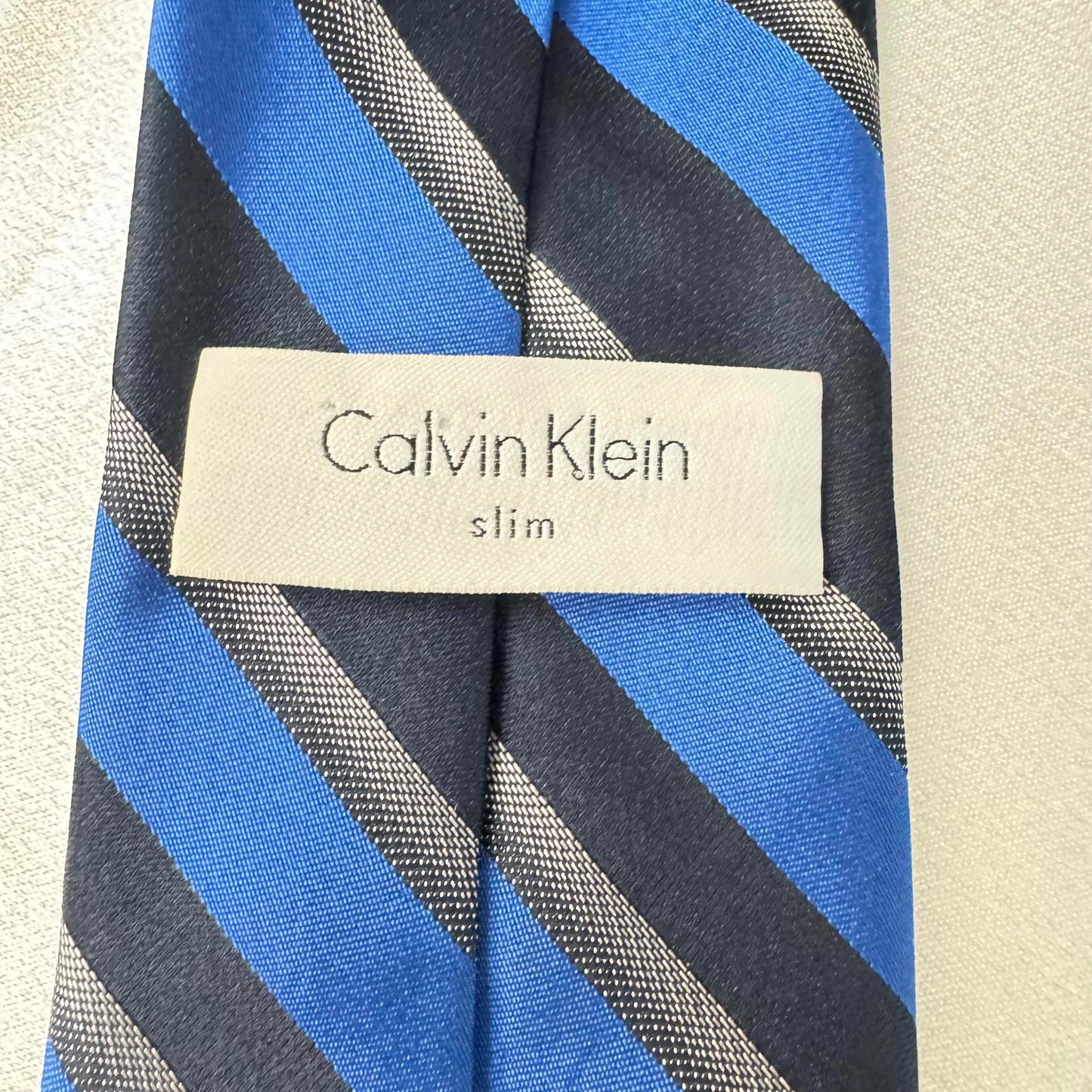 Calvin Klein Slim Blue Striped Tie Silk Poly Blend