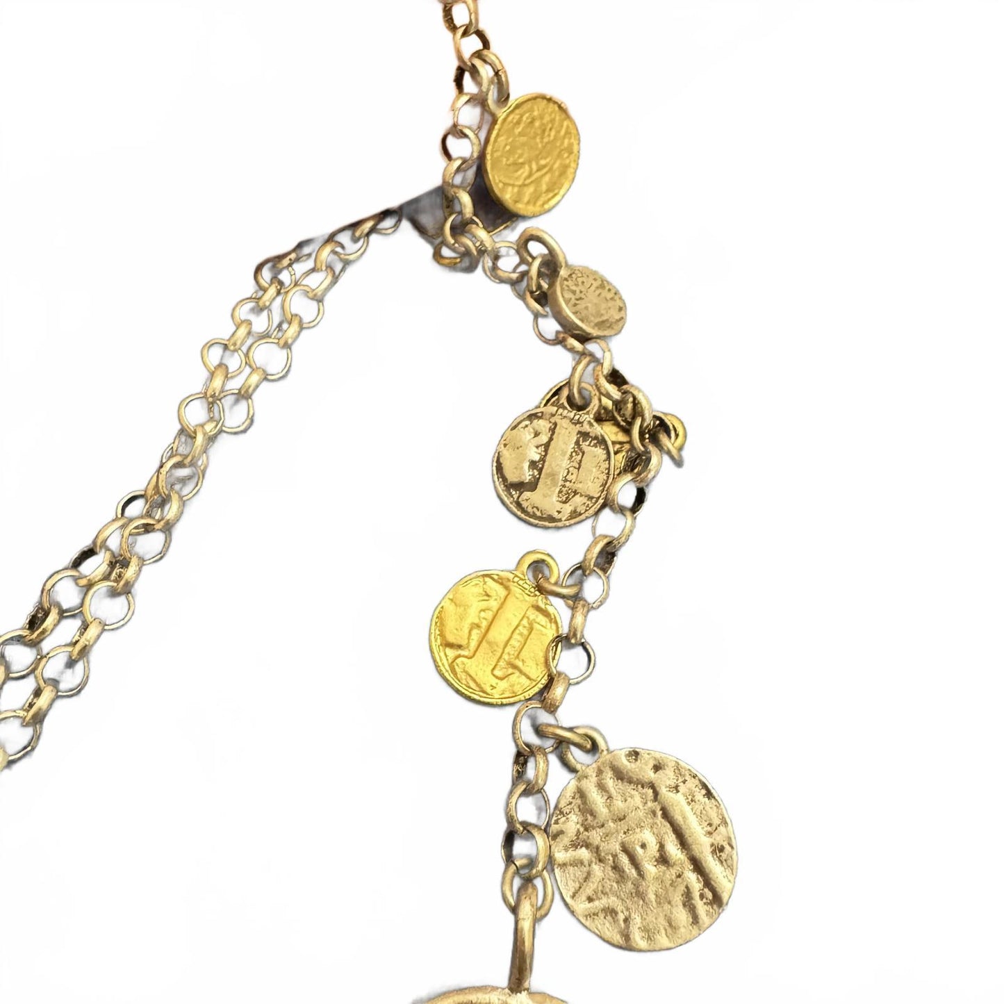Chico's Unique Layered Y Drop Coin Necklace BoHo Style Statement Multi-Tone