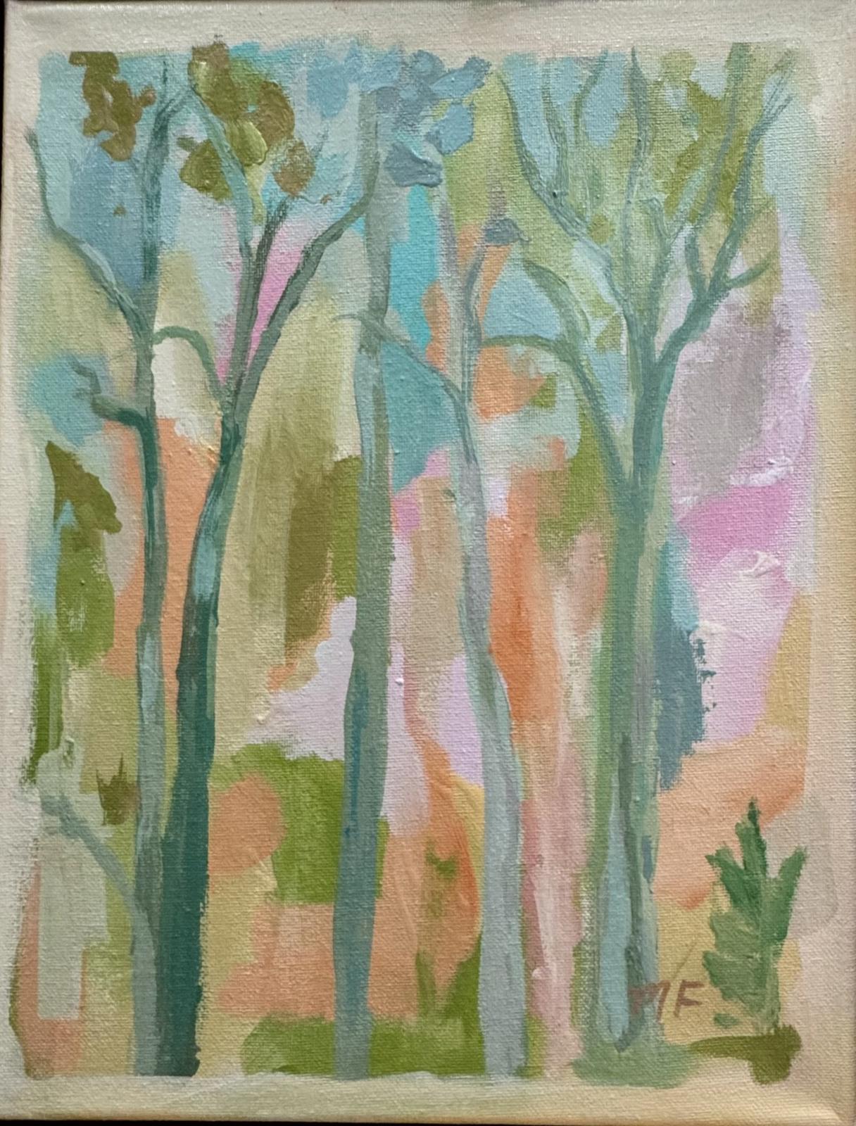 Original Painting by Mechelle Flowers — “Vertical Quiet” 11x14 Framed in Gold Floating Frame