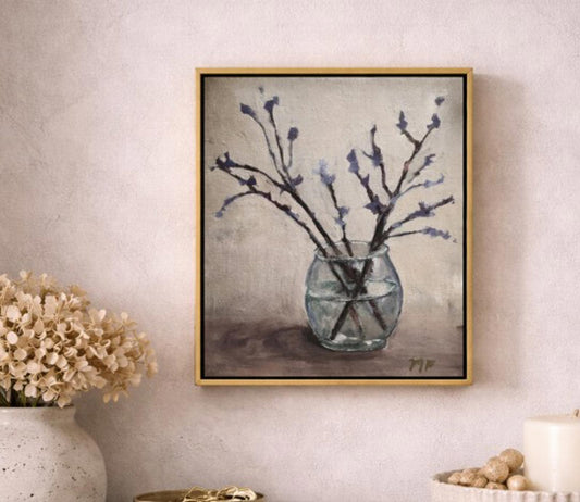 Original Painting by Mechelle Flowers — “Quiet Branches” 8x10 Framed in Gold Floating Frame