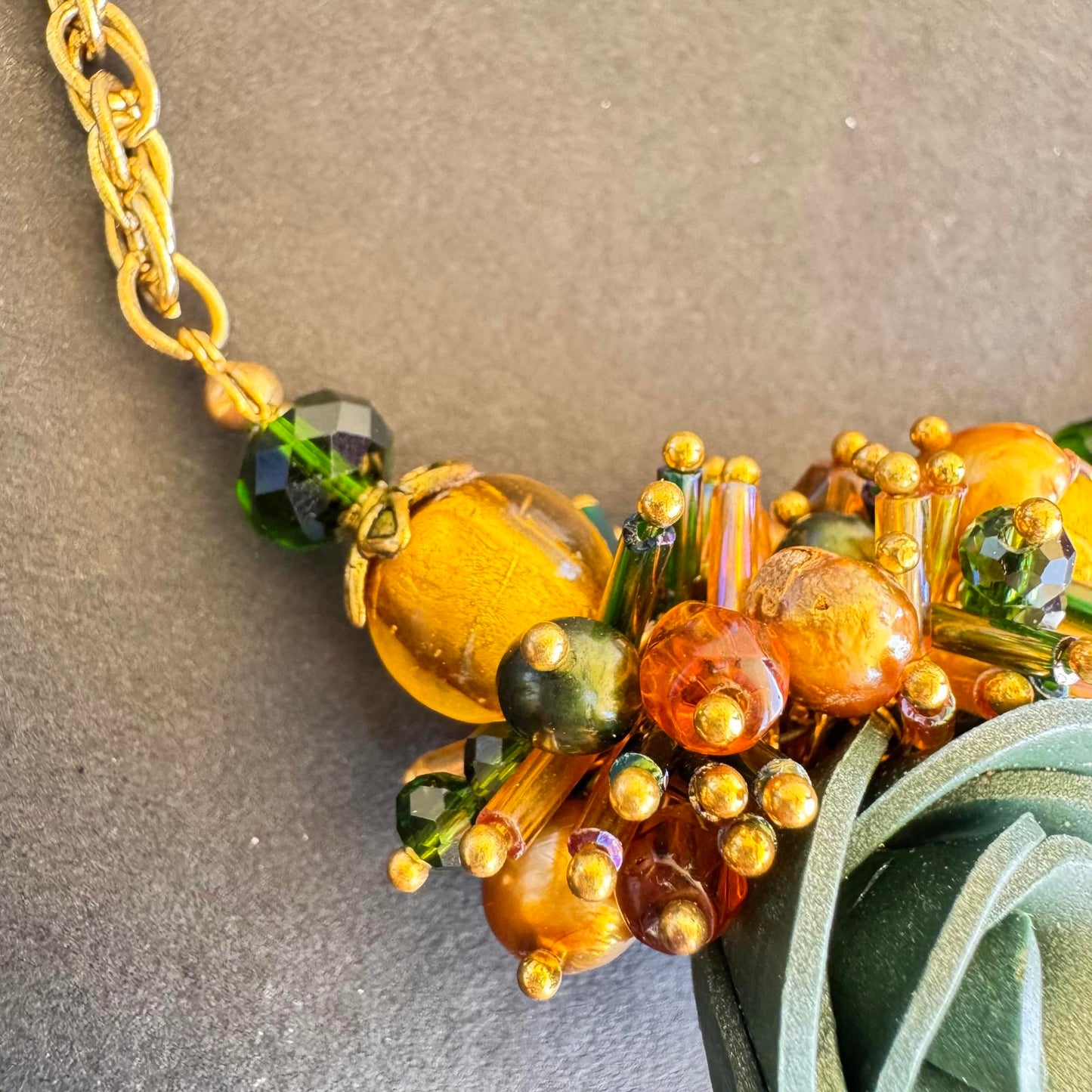 Handcrafted Floral Statement Necklace with Gold Tone Accents