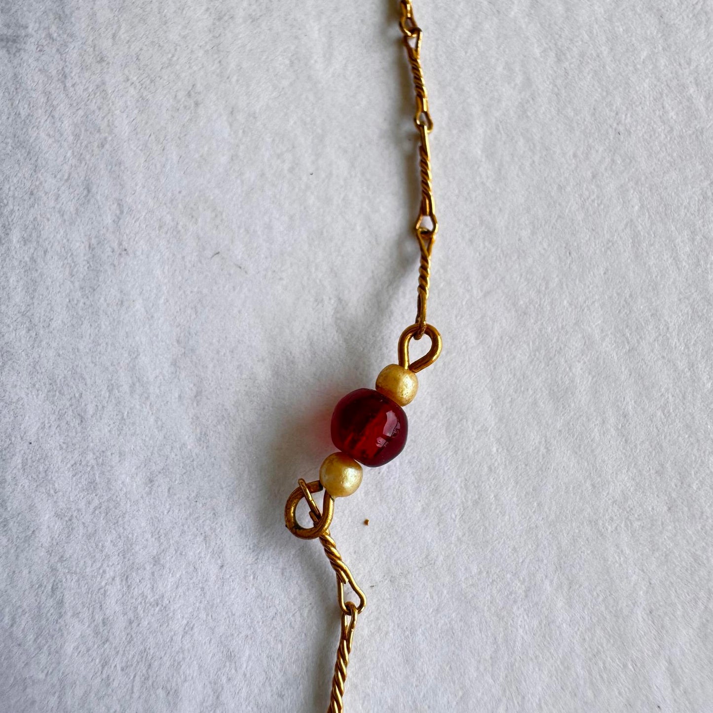 Monet Signed Vintage Elegant Gold Tone & Red Beaded Necklace Dainty