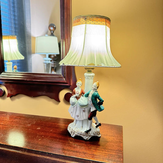 Victorian Colonial vintage man woman porcelain Hand Painted  lamp Japan Pair