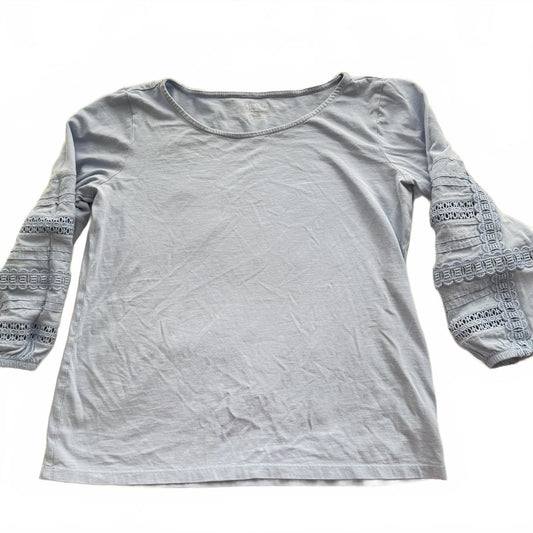 Talbots Petite Cotton Light Blue Top with Lace Details Women's Size MP